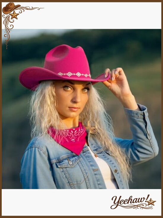 Wide Brim Cowboy Hat with Rhinestones, Bandana, and Tassel Earrings main image 7